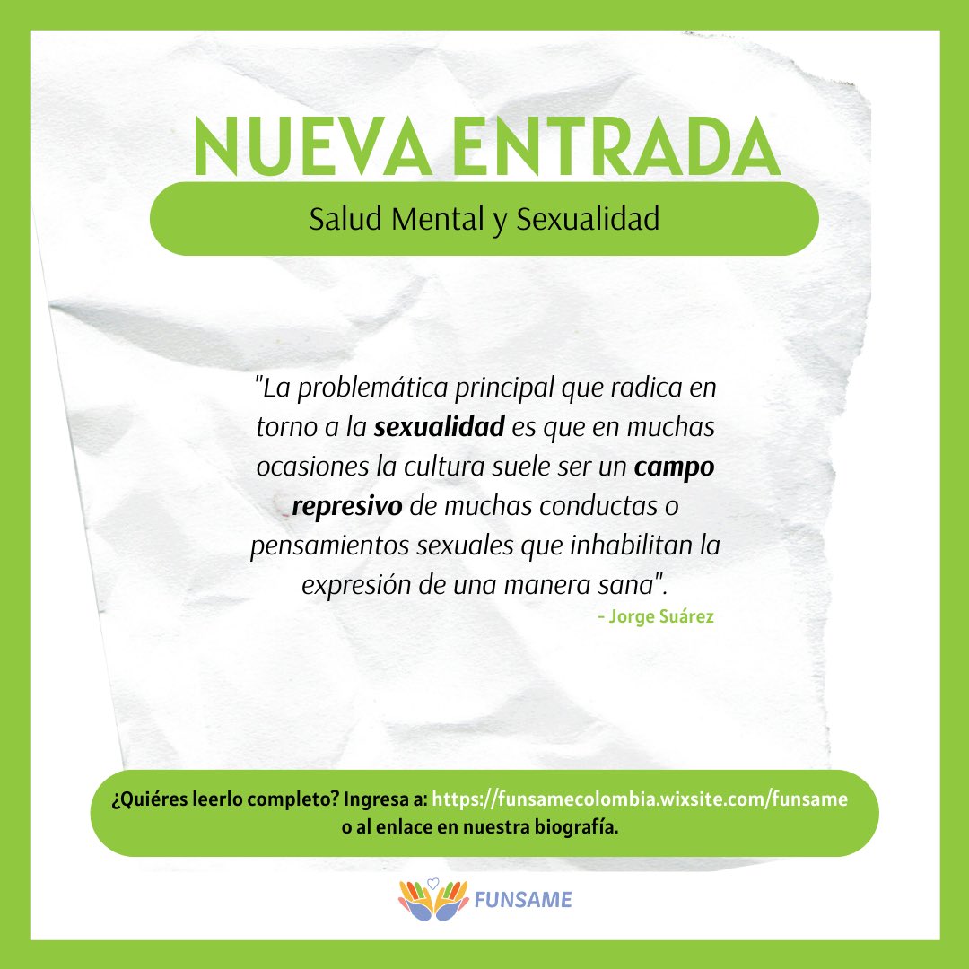 funsamecolombia's tweet photo. ¡FUNSAME ahora tiene un blog! Nuestra segunda entrada habla un poco acerca del impacto de la sexualidad en la salud mental👐🏽 No olvides compartirlo, recuerda que ¡la salud mental es tema de todos! 🤩 https://t.co/3NNnAWJQnD https://t.co/fTqhqtaRVH