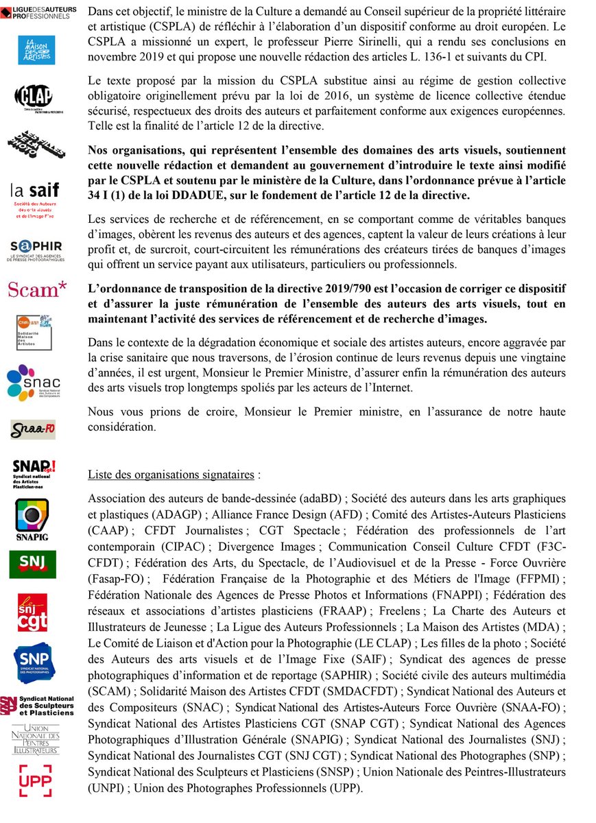 CiteBd's tweet photo. #Lettreauxauteurs
Directive européenne sur le droit d'auteur : 33 organisations des arts visuels écrivent à M. Jean Castex, Premier ministre.
Lire 👉 https://t.co/g4Gmebns34
#adaBD @Adagp_ @CaapAuteurs @USJCFDT @CharteAuteurs @CIPAC_Art @reseaufraap @LigueAuteursPro @snac_fr... https://t.co/VMhuamYwuE
