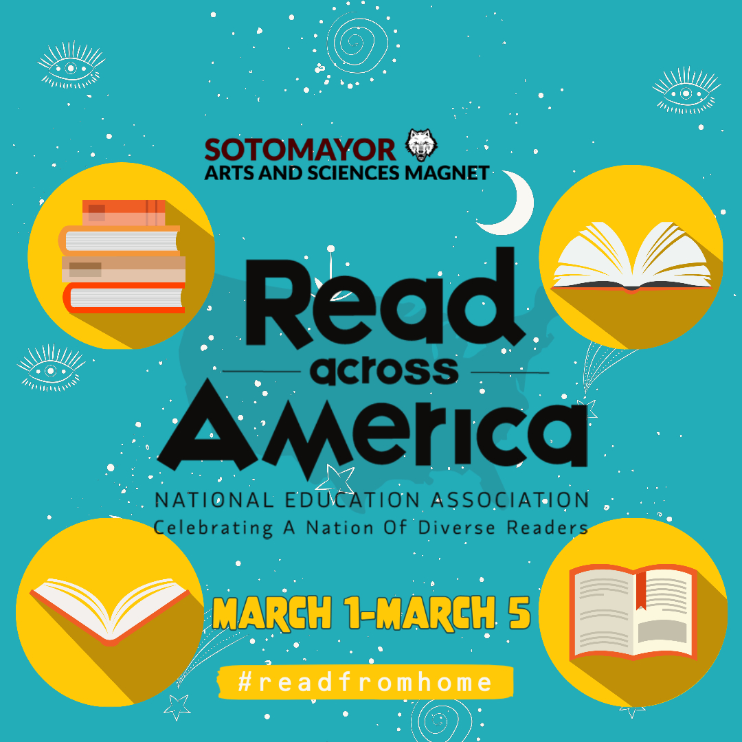SotomayorMagnet's tweet photo. Attention Sotomayor! March 1 marks the start of Read Across America week! Thank you to our amazing Teacher Librarian @msmetadata for the wonderful resources! This week, we will be sharing videos from Sotomayor Staff reading texts from across America! #readfromhome https://t.co/wamiLZLpdU