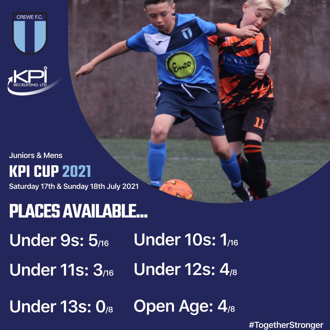 𝗗𝗢𝗡’𝗧 𝗠𝗜𝗦𝗦 𝗢𝗨𝗧!

Entries into our 2021 #KPICup 𝙋𝙧𝙚-𝙎𝙚𝙖𝙨𝙤𝙣 Tournaments in July are filling up fast!

👧🏼 Girls &amp; Womens
🗓 Sat 10th &amp; Sun 11th July
💻 reddishvulcans.com/event/crewe-fc…

👦🏼 Juniors &amp; Mens
🗓 Sat 17th &amp; Sun 18th July
💻 reddishvulcans.com/event/crewe-fc…

#KPICup