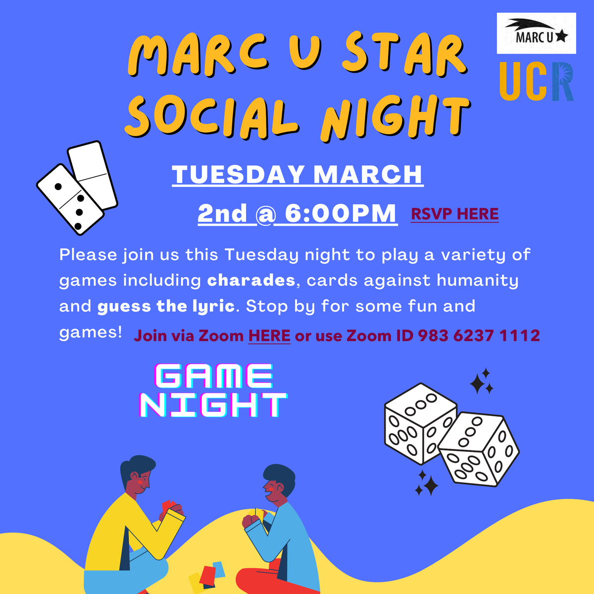 JOIN US TOMORROW for our last social of winter quarter! Meeting ID: 983 6237 1112 RSVP: docs.google.com/forms/d/e/1FAI…