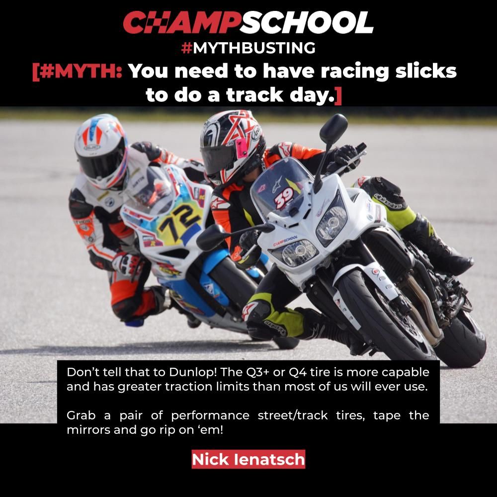 Want to do a track day, but you've heard you need slicks and warmers? 
Let's set the record straight.

#investinyou #champschool #championshabits #trackdays #livetoride #ridewelltolive
<a href="/alpinestars/">alpinestars</a> <a href="/AraiAmericas/">AraiAmericas</a> <a href="/RideDunlop/">Dunlop Motorcycle</a> <a href="/YamahaMotorUSA/">YamahaMotorUSA</a>