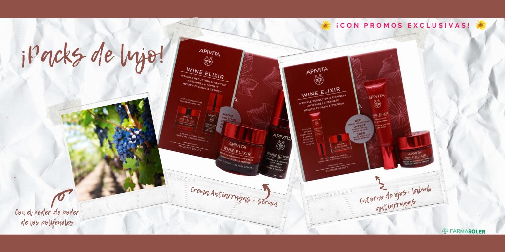 FarmaSoler's tweet photo. La #primavera está al caer en #FarmaSoler y estamos preparando #promos y #ofertas para ti. El secreto para recuperar la #juventud con la gama #wineelixir de #Apivita ¡Dale a tu piel  #firmeza, #elasticidad y #luminosidad !

¿La has probado? Cuéntanos... 

https://t.co/5pIQeGy6Af https://t.co/xKtUuWq7Lr