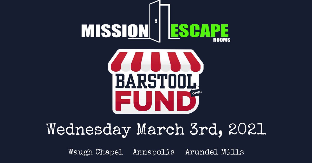 mission__escape's tweet photo. Book an escape experience for this Wednesday and we will donate 100% of the sale to the @BarstoolFund. USE CODE: BARSTOOL https://t.co/lvEqyVnm2t