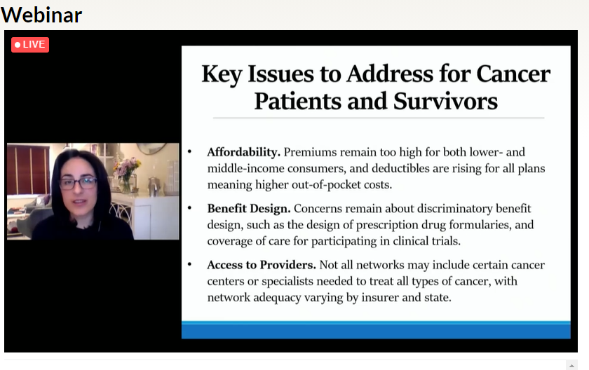 ByAshleyF's tweet photo. Katie Keith of @GeorgetownLaw highlights three key issues that still exist when seeking care. @Gwen_Darien @NPAF_Tweets #NatlCancerForum #ACA https://t.co/lj6AR7A4dK