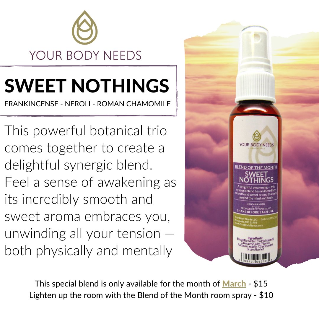 yourbodyneeds's tweet image. March's Blend of the Month is here! Elevate your next massage with this refreshingly bright blend.

Book your massage now: 
bit.ly/YBNmassage

**Room spray available while supplies last.

#annapolis #massage #massagetherapy #aromatherapy #essentialoils