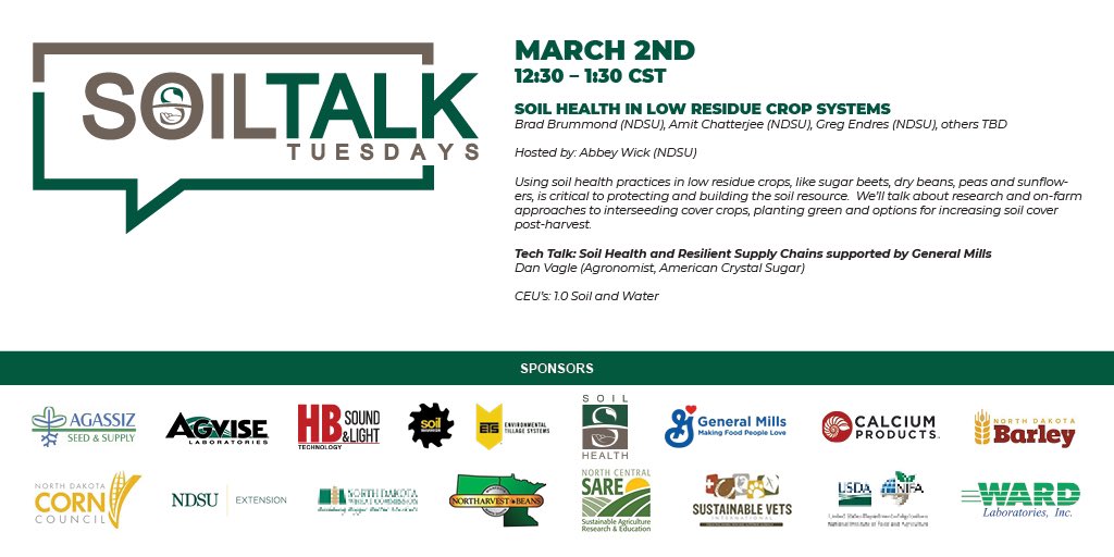 NDsoilhealth's tweet photo. Two final workshops to round out the winter #soilhealth meeting season for me! Join us for #commworkshopND https://t.co/5PIve977rx and #SOILtalkTuesdays https://t.co/8uWAAYDhEw. After this, I’ll be in my secret research planning hiding place getting ready for this spring! https://t.co/EBQIIjgZv0