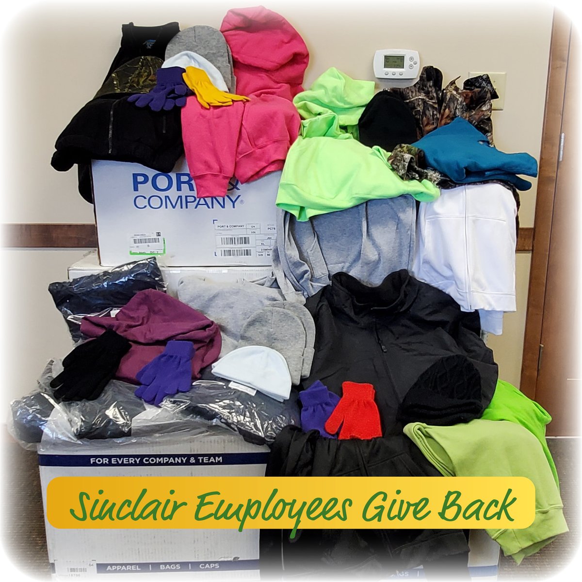Sinclair Employees give back to their local communities. Over $3,500 in cold weather apparel was donated to area shelters and schools. We are blessed to have such generous employees. #family