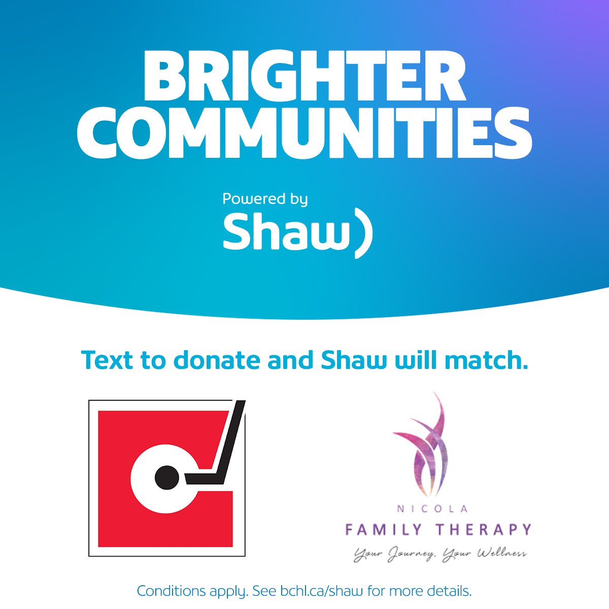 The Cents, <a href="/ShawInfo/">Shaw Communications</a>, and the <a href="/GoBCHL/">fuck off</a> have partnered to launch a text-to-donate campaign to help make the <a href="/CityofMerritt/">City of Merritt</a> brighter. 

Text MERKIDS to 41010 to donate $10 to Nicola Family Therapy &amp; Shaw will match your donation!

📰: merrittcentennials.com/shaw-cents-par…
#ShawBrighterCommunities
