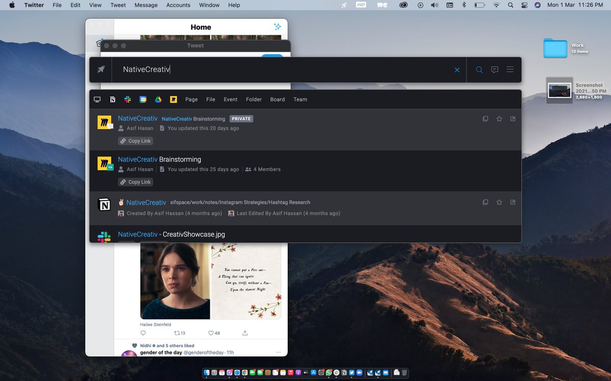 theonlysif's tweet photo. I just integrated my Slack, Notion, Miro, Discord, gDrive, gCal, Dropbox, Gmail, into one search bar askldjalksjdlaksjdalkdj. https://t.co/JdzDwggrnP