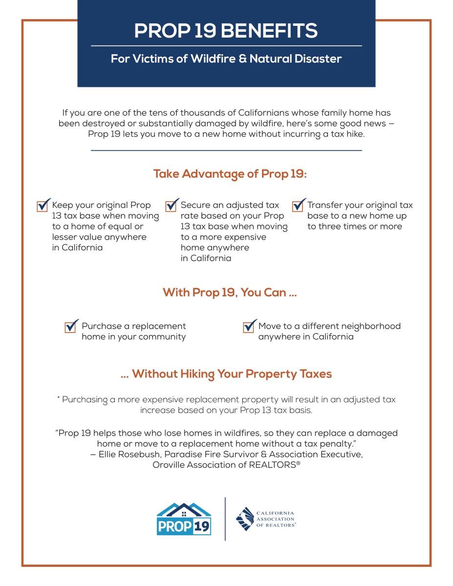 JacobTalRealtor's tweet photo. PROP 19 BENEFITS
For Victims of Wildfire &amp; Natural Disaster

#realestatenews #UPDATES #news https://t.co/w7nQfkwviJ