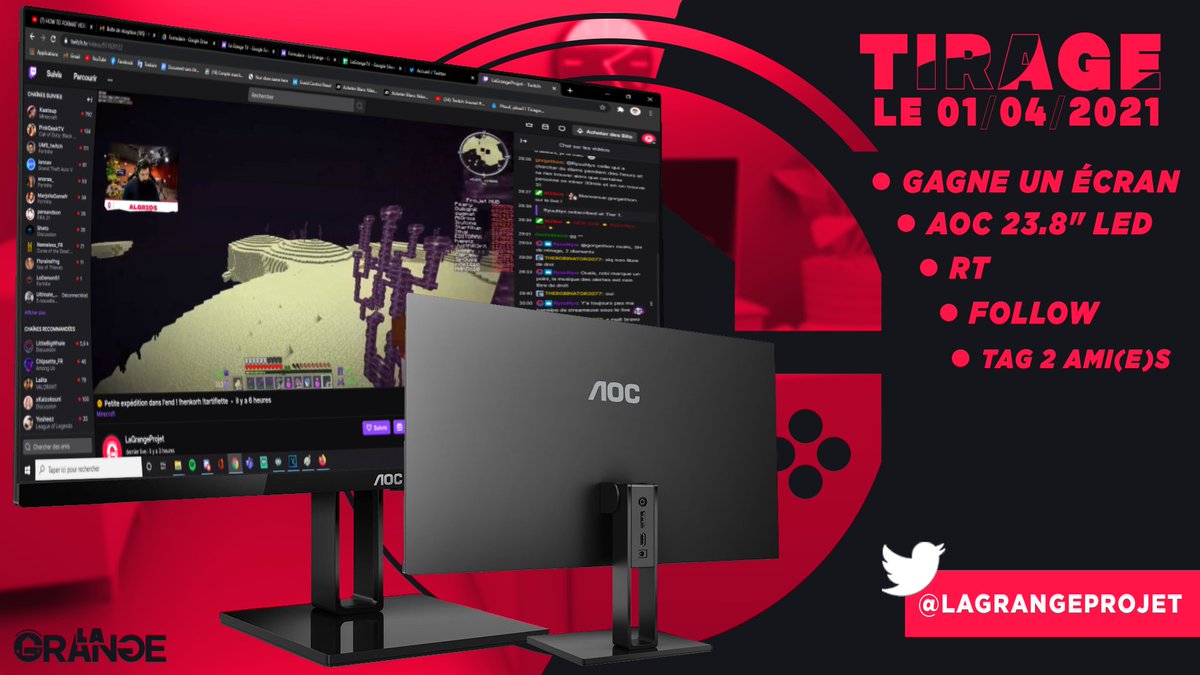 LaGrangeProjet's tweet photo. #CONCOURS 🎁

Pour vous remercier de votre soutien, nous avons décidé de vous donner une chance de remporter un écran AOC de 23,8" FULL HD ! 🍀

Pour participer : 

⁃ RT et Follow @LaGrangeProjet
⁃ Tag deux ami(e)s en commentaire

TAS le 01/04 ⏳ https://t.co/LPEn9POWNk