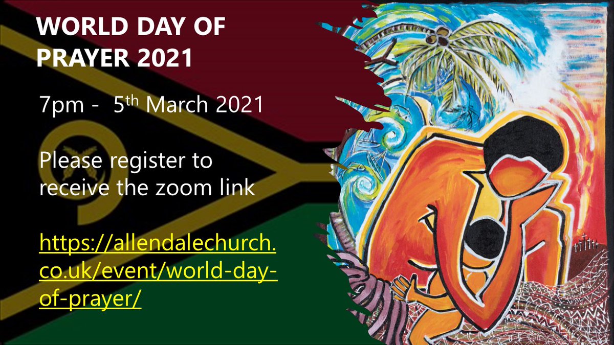 Allen Valleys Churches annual World Day of Prayer Service will be via Zoom this year on Friday 5 March at 7pm. All are welcome.  Book your place 👇 allendalechurch.co.uk/event/world-da…