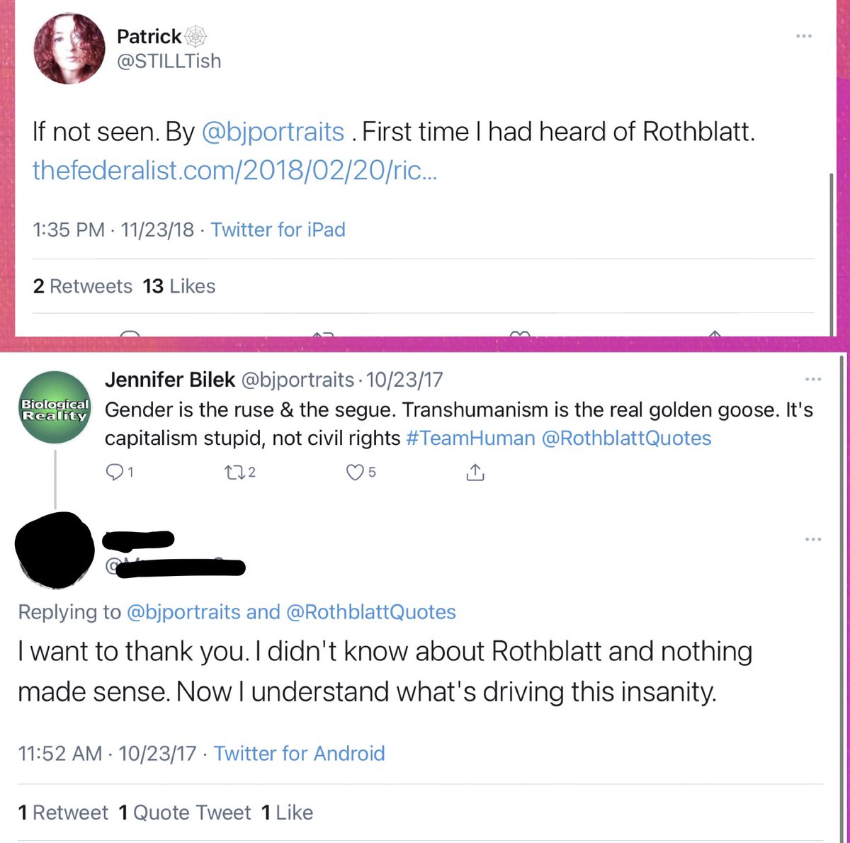 If you’ve noticed gendercrit people increasingly talking about “transhumanism,” “dissociating from our bodies,” “biophobia,”and Martine Rothblatt, that’s Bilek’s influence.