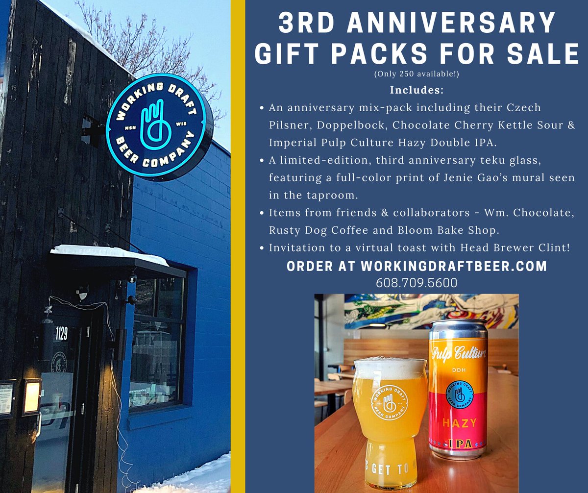 PourAnothrRound's tweet photo. Head to https://t.co/wcqT4Qxrvc now to get your @WorkingDraftBC 3rd anniversary gift pack! That's a lot of stuff you get with it! 😋
🍺🍺🍺🍺🍺🍺🍺🍺🍺🍺🍺🍺
#cheers #craftbeer #brewery #beer #pouranotherround #workingdraftbeercompany #destinationmadison #visitmadison #travelwi https://t.co/o3oZAXJFNh