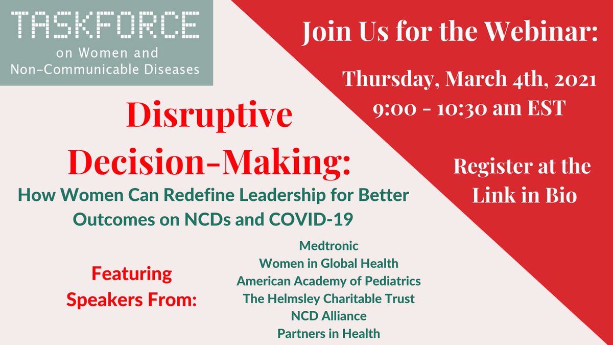 GeorgeInstUK's tweet photo. How can women redefine leadership on #NCDS and #COVID19?

Join @WomenAndNCDs THIS THURS 2-3.30pm GMT for a webinar exploring #DisruptiveDecisionMaking

Sign-up now: https://t.co/8znJbODtrv
@georgeinstitute @PATHtweets @Medtronic @FORESIGHT_GH @ncdalliance @HelmsleyTrust https://t.co/golETOJCQk