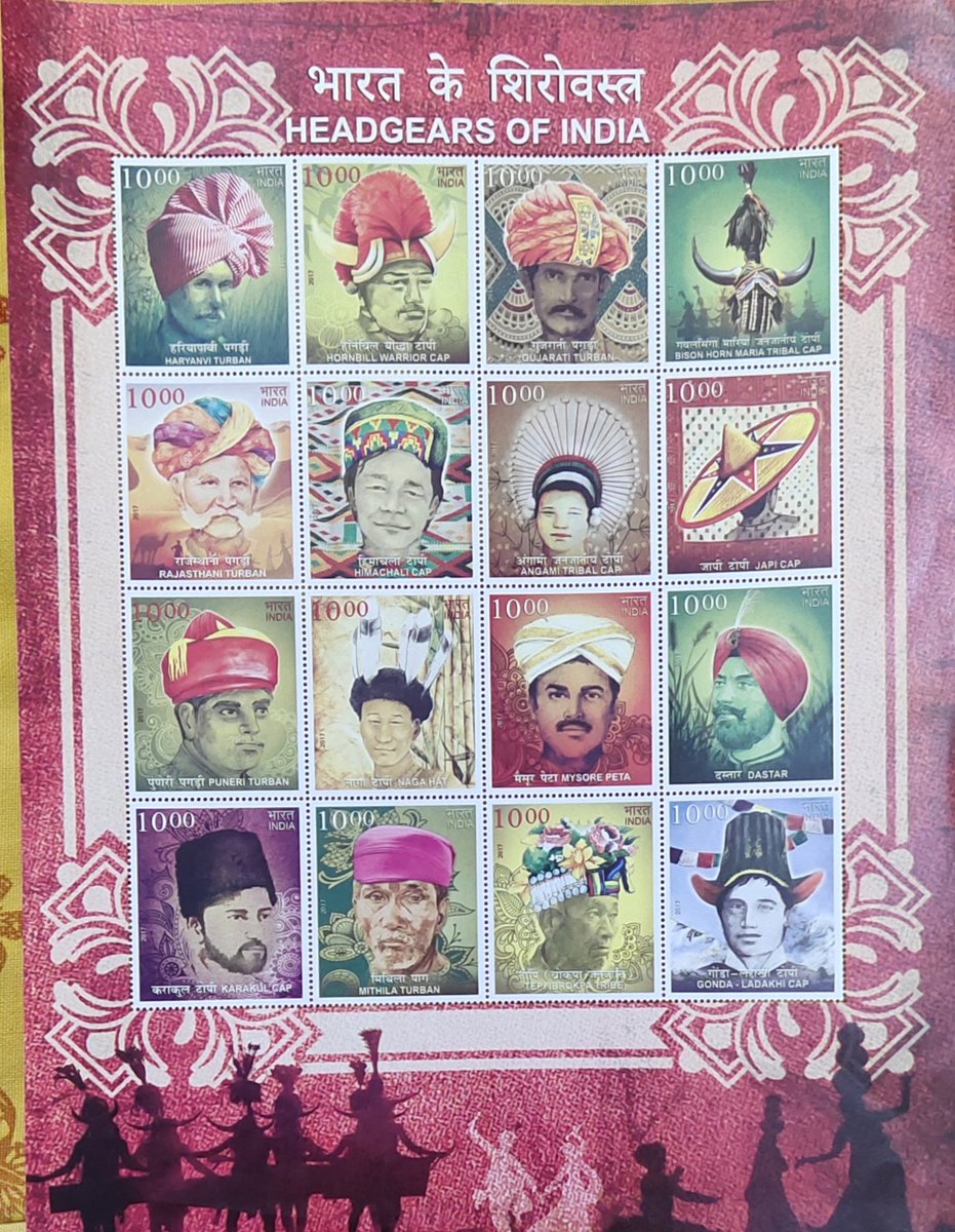 philatelyhome's tweet photo. 2017 Sheet ... Headgears of India , A set of  Stamps released by India Post  #Stamps #FirstDayCovers #Philately #StampLovers #StampCollectors #PhilatelyClubs #IndianPhilately #IndianStamp #IndianPosts #IndianTradition #PhilatelyLovers #Headgears #Caps #TraditionalCaps # IndiaPost https://t.co/IiMKBYlUJ4