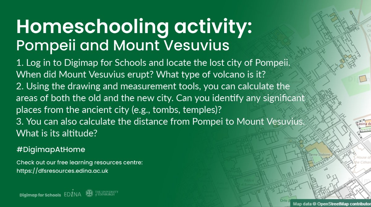 Digimap4Schools's tweet photo. Did you know that archaeologists have recently discovered a ceremonial chariot in the city of #Pompeii (Italy)?  In today's #DigimapAtHome activity, we will explore Pompeii and Mount Vesuvius using Digimap for Schools.  What type of  #Volcano is it?  #Italy #GeographyTeacher https://t.co/qYxnNCWS1d