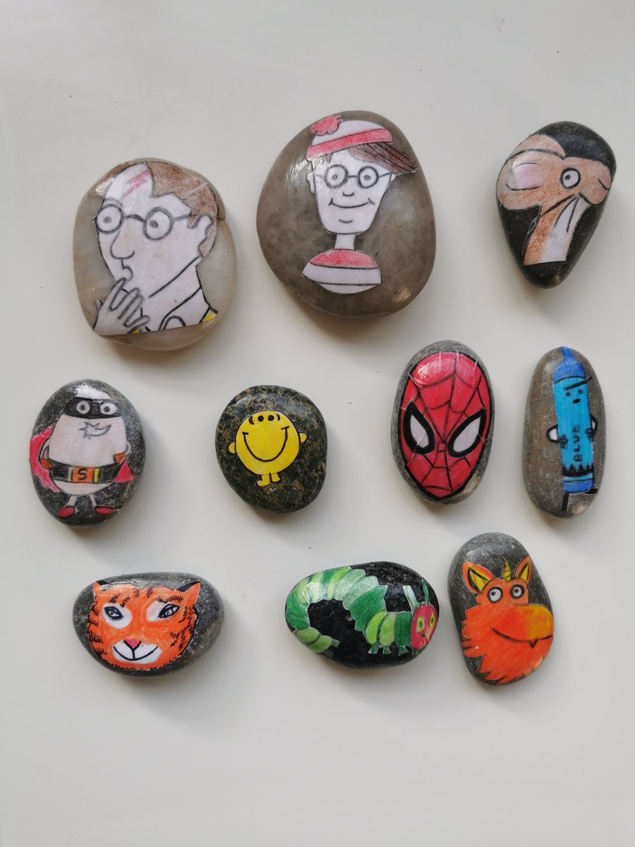 All of these book character pebbles will be hidden around Filton on Thursday to celebrate World Book Day. Maybe you would like to create your own to join in the fun. Happy hunting. #wbd2021 #bookcharacters