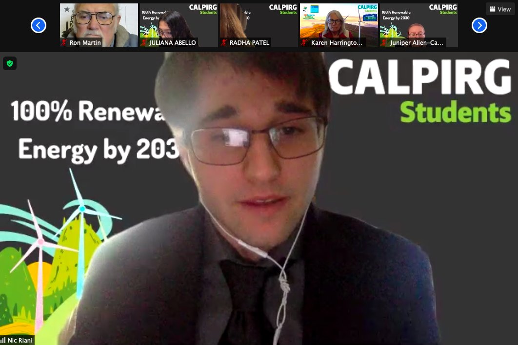 I'm watching <a href="/CALPIRGStudent/">CALPIRGStudent</a> Youth Climate Action panel, featuring <a href="/HHHandoyo/">Handri Harris Handoyo</a> <a href="/ssmenon2/">sithara 💙</a> <a href="/nic_riani47/">Nic Riani</a> and Sage Wu! More than 150 CALPIRG student volunteers from all over the state are participating in the Climate Lobby Day organized by us, <a href="/EnvCalifornia/">Environment California</a> and @wearekci!