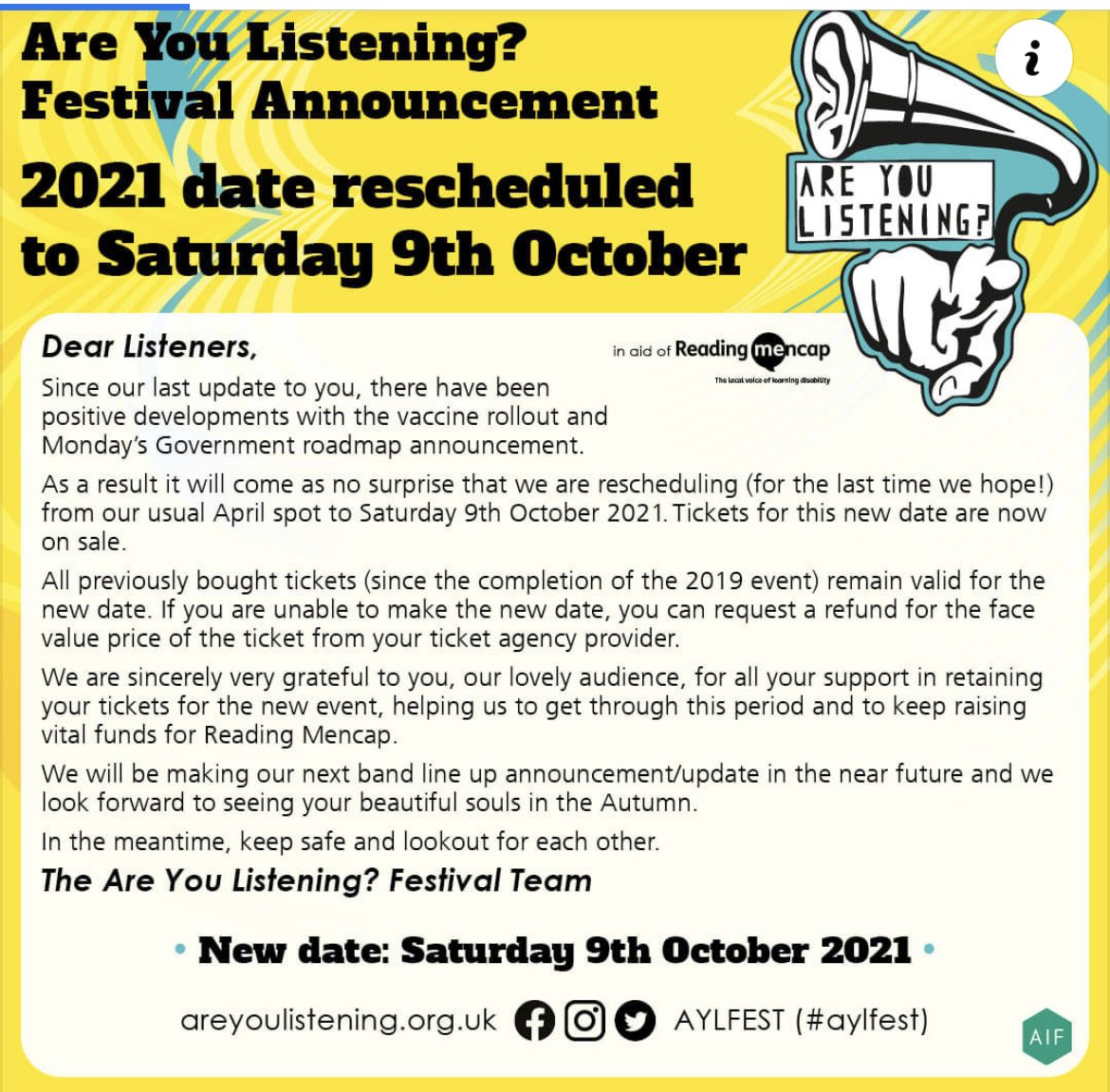 BBC Music Introducing in Berkshire (@bbcintroberks) on Twitter photo On Saturday's show we celebrated news of the return of the <a href="/OfficialRandL/">Reading & Leeds Fest</a> and <a href="/AYLFest/">Are You Listening? Festival</a>.
<a href="/BridgitteTT/">Bridgitte Tetteh</a> is on the hunt for your BEST festival memories ...where did you go? Who did you see? Who were you with? If you fancy having a chat on the show leave a message below.
😊😜 On Saturday's show we celebrated news of the return of the <a href="/OfficialRandL/">Reading & Leeds Fest</a> and <a href="/AYLFest/">Are You Listening? Festival</a>.
<a href="/BridgitteTT/">Bridgitte Tetteh</a> is on the hunt for your BEST festival memories ...where did you go? Who did you see? Who were you with? If you fancy having a chat on the show leave a message below.
😊😜