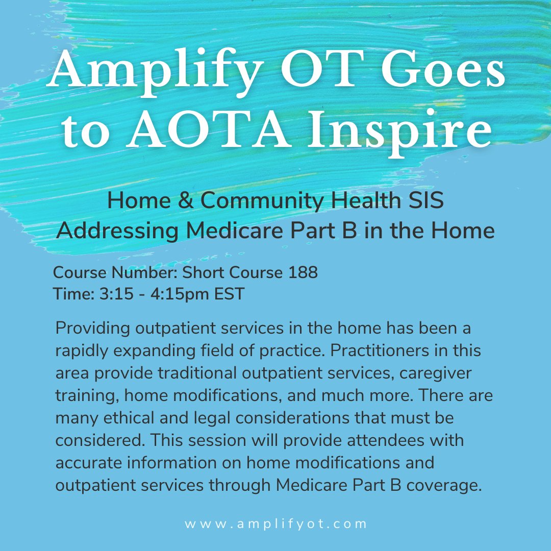 We are so excited for @AOTAInc Inspire! Have you registered? Amplify OT will have 3 courses during kick-off week. Save them in your calendar so you don't miss them!

#aotainspire21 #amplifyot #OTadvocacy #OTadvocate