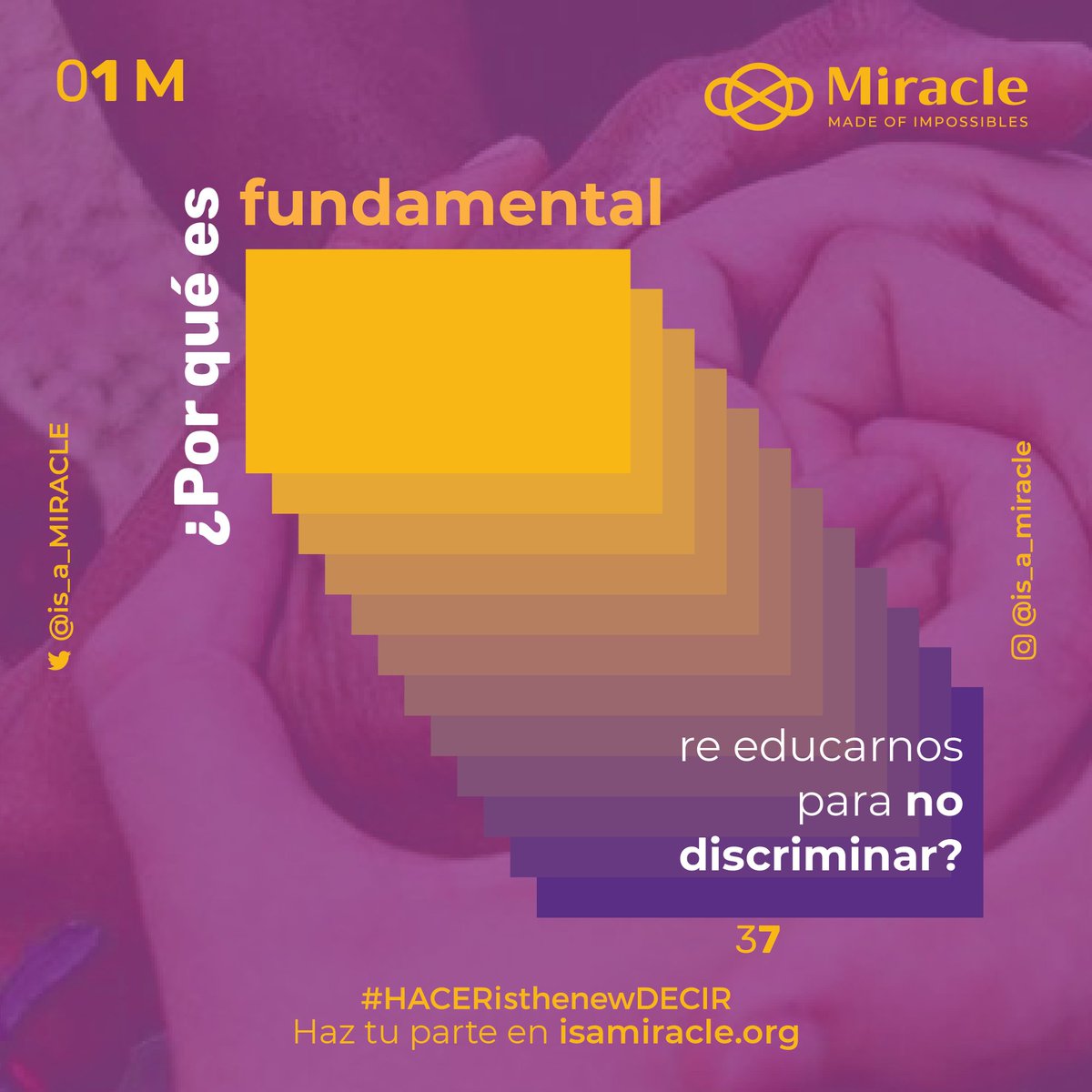 is_a_MIRACLE's tweet photo. Desde Miracle nos sumamos a seguir combatiendo la discriminación en todas sus formas y contextos. #DíadelaCeroDiscriminación 
¿Por qué es fundamental centrar los esfuerzos en educar en igualdad? https://t.co/J303ZyCzTh