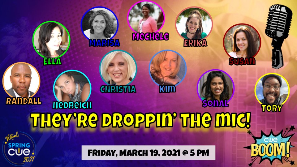 I get to hang out with these folx at #SpringCUE! Come hear us drop the mic! #CUEBOOM #zoomwhereithappens @mechelenewell @RandallSampson @MarisaEThompson @GreenScreenGal @TechCoachSusan @ThatDopeTeacher @TrPatel20 @Hedreich @msosbornc @KVoge71 ty @mllevalsunshine @abbyinprogress