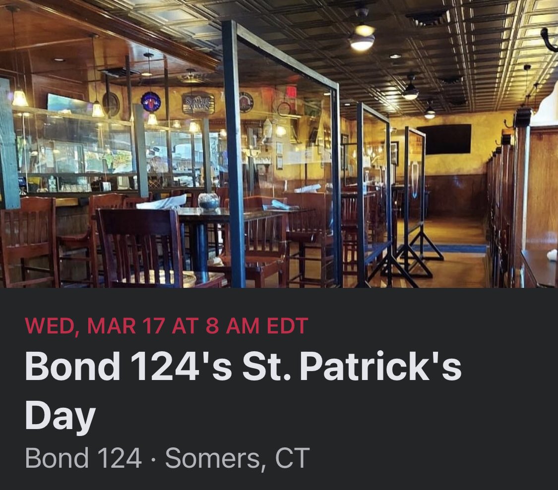 bond124ct's tweet photo. ☘️ Irish Food Specials Starting 8am

🍺 Beer and Drink Specials

🎸 Live Music

🥳 Games and Prizes

📱 Call (860) 698 - 6011 for Reservations

Visit our FB event for all the details:
https://t.co/8vTPoFdMwS https://t.co/4psCwhYXUO