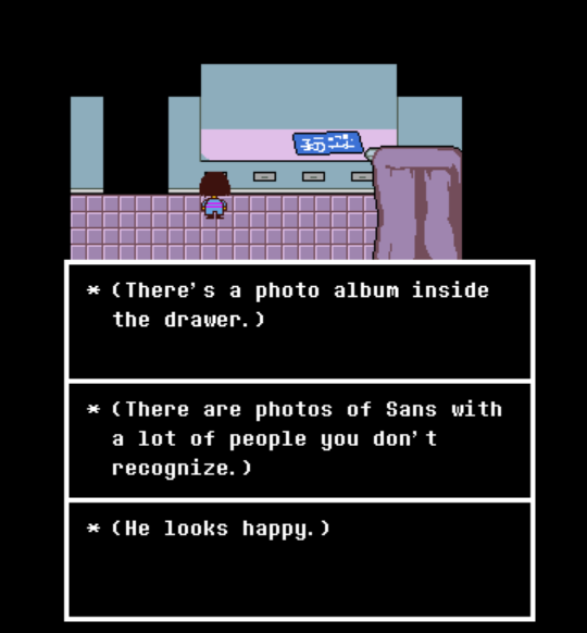 FactUndertale's tweet photo. * The secret Sans's workshop has a drawer with text that changes depending on certain actions.
-Original
-After defeating Asriel
-Talking to Clamgirl. 
"Don't Forget" appeared in Deltarune as a song, this only happens when talking to her, an NPC used to tease DELTARUNE. https://t.co/harVAzU5oW