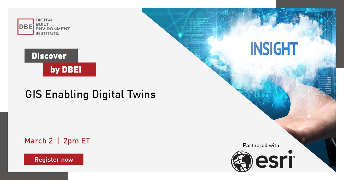 DBEInstitute (@dbeinstitute) on Twitter photo Join <a href="/bim4aec/">Marc Goldman</a> of <a href="/Esri/">Esri</a> for a panel with leaders from four companies as they share their thoughts on the definition of the digital twin in their project-based work.
Tuesday March 2 at 2pm ET - Register here: community.dbei.org/events/601a11c…
#LeveragingCollectiveGenius #Webinar #Esri Join <a href="/bim4aec/">Marc Goldman</a> of <a href="/Esri/">Esri</a> for a panel with leaders from four companies as they share their thoughts on the definition of the digital twin in their project-based work.
Tuesday March 2 at 2pm ET - Register here: community.dbei.org/events/601a11c…
#LeveragingCollectiveGenius #Webinar #Esri