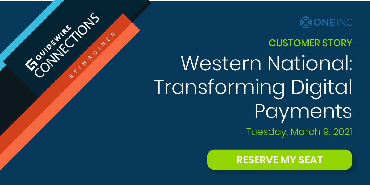 OneIncSystems's tweet photo. Join us on March 9 for Guidewire’s free, virtual customer conference, Connections Reimagined. Be sure to attend the breakout session, “Western National: Transforming Digital Payments” at 9:05 a.m. PST. Register now. #GuidewireConnections https://t.co/1jscBiOalr https://t.co/QsbfIjQJHL