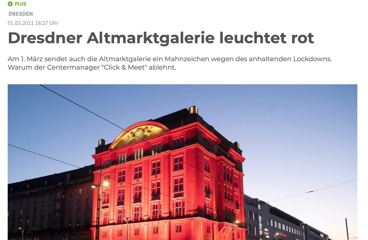 E_KosteddeUltra's tweet photo. Altmarktgalerie rot anstrahlen um auf Folgen für Handel hinzuweisen kannste machen, aber passiert das während daneben CoronaSchwurbler_innen „demonstrieren“, brauchste dich nicht wundern von denen instrumentaliert zu werden und im gleichen blaubraunen Topf zu landen. #DD0103 !B https://t.co/ZFsw2XkcA1