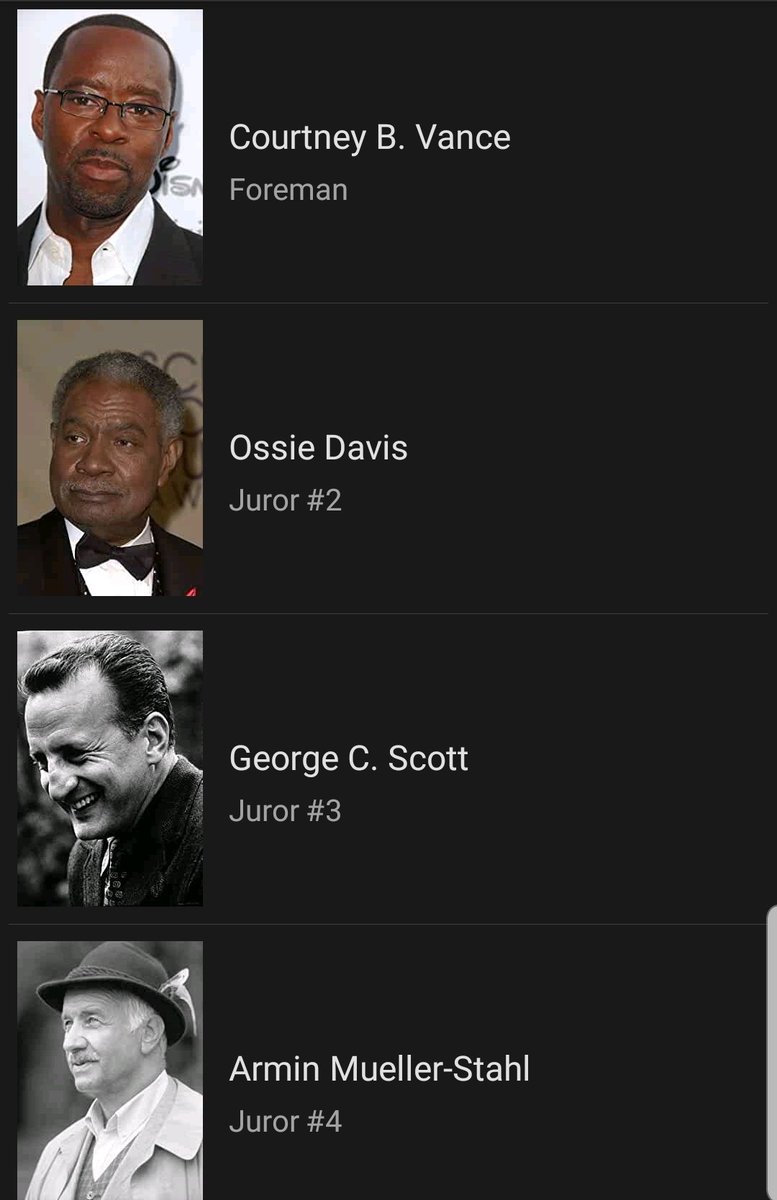 An IMDB screenshot showing Courtney B. Vance, Ossie Davis, George C. Scott, and Armin Mueller-Stahl