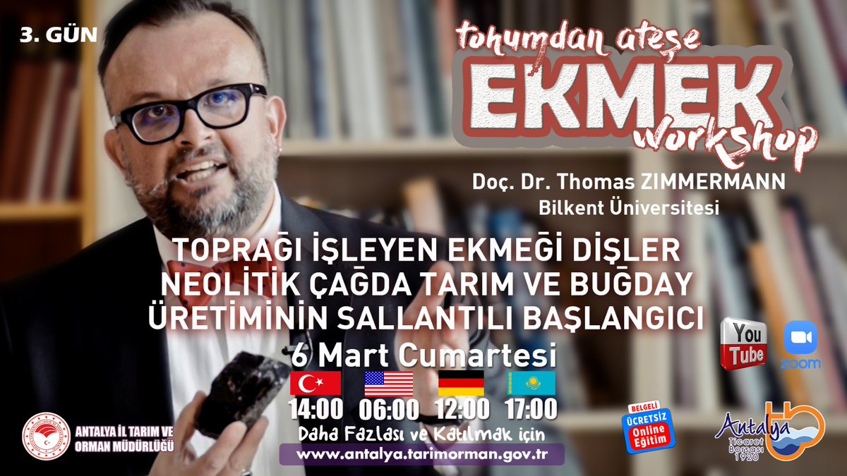 TOHUMDAN ATEŞE EKMEK-3

<a href="/BilkentUniv/">Bilkent Üniversitesi</a>'den Doç.Dr.Thomas Zimmerman'la

Toprağı İşleyen Ekmeği Dişler
#Neolitik Çağda #Tarım ve #Buğday Üretiminin Sallantılı Başlangıcı

#GelecekTarımda
#AnadoluEkmeği

<a href="/gokhankaraca_/">Gökhan Karaca</a>
<a href="/alicandir/">ALİ ÇANDIR</a>
<a href="/antalyaborsa/">Antalya Ticaret Borsası</a> <a href="/ersinyazici1/">Ersin YAZICI</a> <a href="/bekirpakdemirli/">Dr. Bekir Pakdemirli</a>
🗓6.3.2021