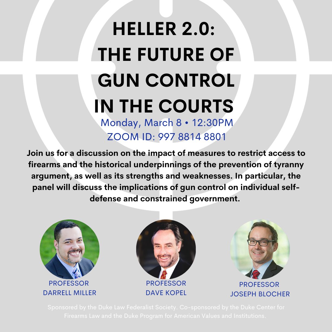 🎥Next Monday at 12:30p, catch the Center's faculty co-directors in a dialogue with <a href="/davekopel/">Dave Kopel</a> on the future of Second Amendment challenges &amp; the role and relevance of anti-tyranny arguments for protecting gun rights