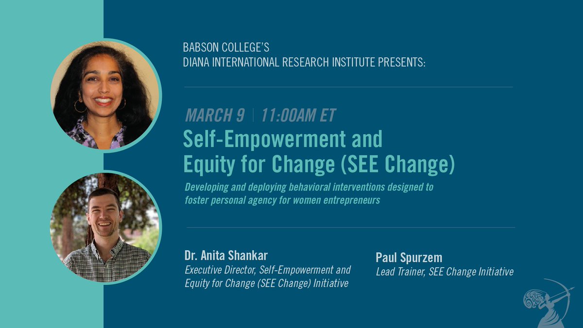 Join us for our next roundtable discussion with Dr. Anita Shankar and Paul Spurzem, who will share lessons learned about developing and deploying behavioral interventions designed to foster personal agency for women entrepreneurs.
Learn more: babson.edu/academics/cent…