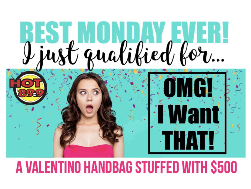 My Monday was off to a rocky start... but today I qualified for <a href="/newhot899/">The New HOT 89-9</a> OMG I want THAT!  (I know I didn’t win but this made my day)

A Valentino handbag stuffed with $500 cash would be amazing!! 

#thisweekjustgotbetter #sofun #contesttime
