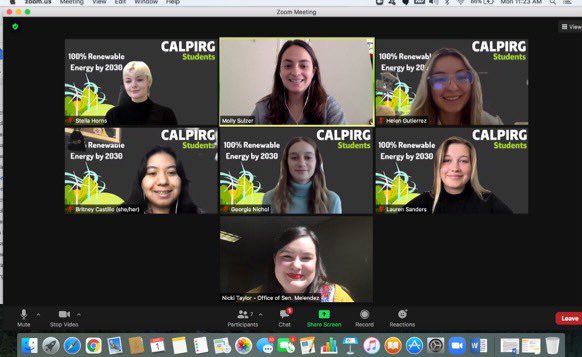heleng05443844's tweet photo. Thank you @senatormelendez for meeting with @calpirgstudent leaders for our 2021 Climate Lobby Day to talk about going 100% clean energy by 2030! https://t.co/JWyCXK6589