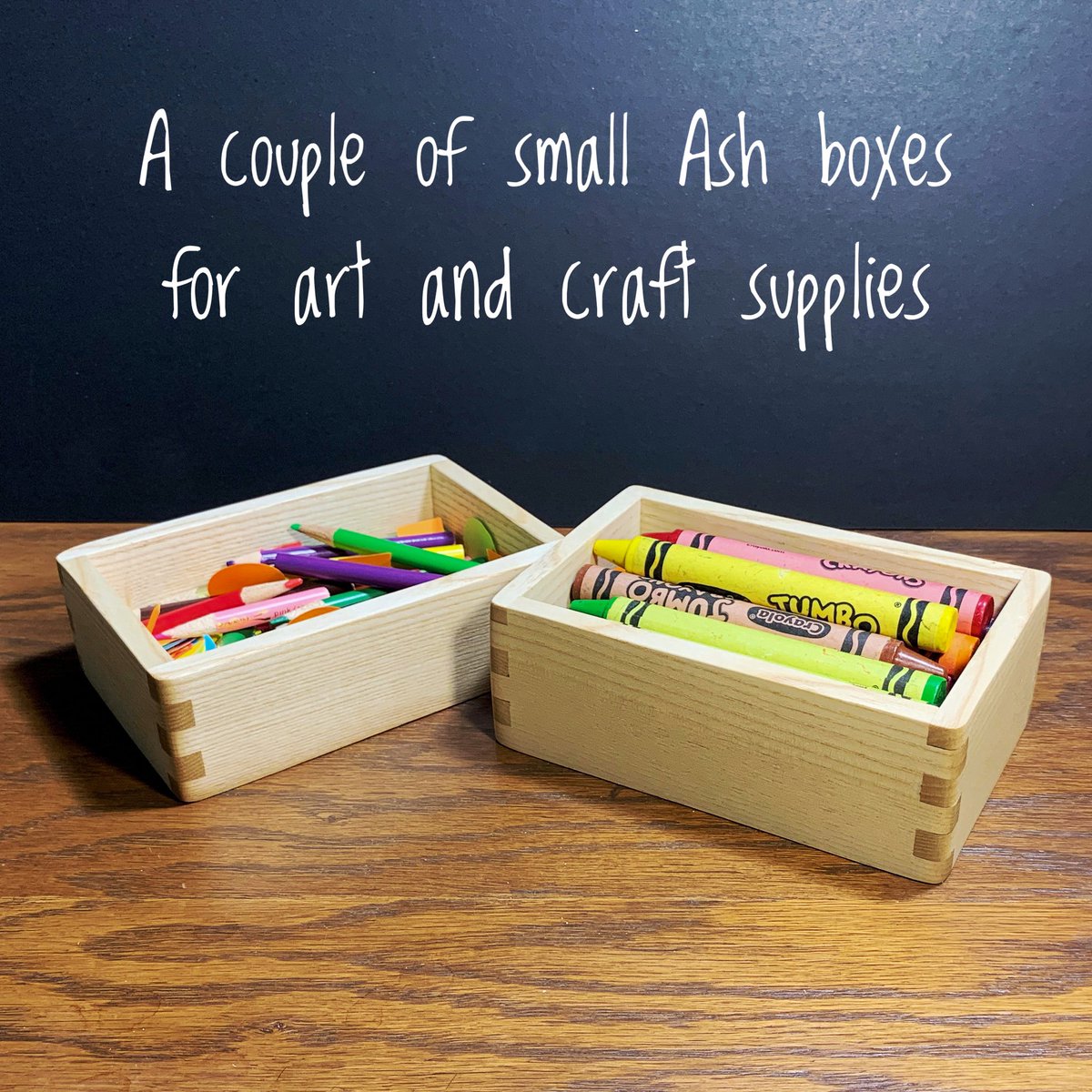 RavenviewArt's tweet photo. A couple of small Ash boxes for art and craft supplies 🌳 #woodworking #box #woodbox #halifax #novascotia #hfx #craft #craftsupplies #hfxns #ashbox #novascotiacraft #halifaxlife #ashwood #woodwork #halifaxnovascotia #canada #halifaxcraft #wood #woodenbox #smallbox #crayons https://t.co/wI8Cf7E7GU
