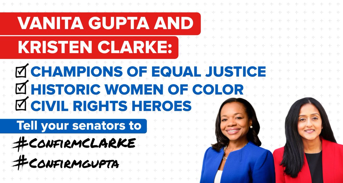 shin_inouye's tweet photo. Supporting an America for all means supporting the confirmation of @vanitaguptaCR and @KristenClarkeJD to @TheJusticeDept

Call your Senator at 202-224-3121 and demand they support their nomination to ensure justice for all. 

#ConfirmGupta
#ConfirmClarke https://t.co/JnSyaxMkjJ