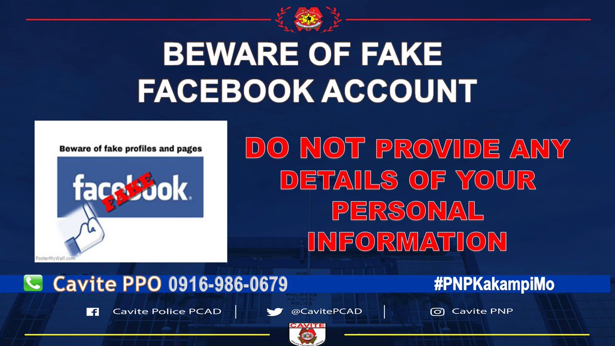 BEWARE OF FAKE ACCOUNTS!
#CrimePreventionTips
#TeamPNP
#WeServeAndProtect
#CPNPDeboldSinas
#LetsVoltinAndFightAsOne
#TeamCALABARZON
#PNP4A
#PNPPATROLPLAN2030
<a href="/Police4a/">Regional Community Affairs & Development Div. 4A</a> <a href="/PNPhotline/">PNP Tweets</a> <a href="/TPUCav/">Cavite TPU</a> <a href="/IORC4A/">RPCRD PNP CALABARZON</a> <a href="/caviteppo/">Cavite Police Provincial Office- PIO</a> <a href="/cavite_pmfc/">Cavite PMFC</a> <a href="/gocavite/">gocavite</a> <a href="/pespocavite143/">OPESPOCAVITE</a>