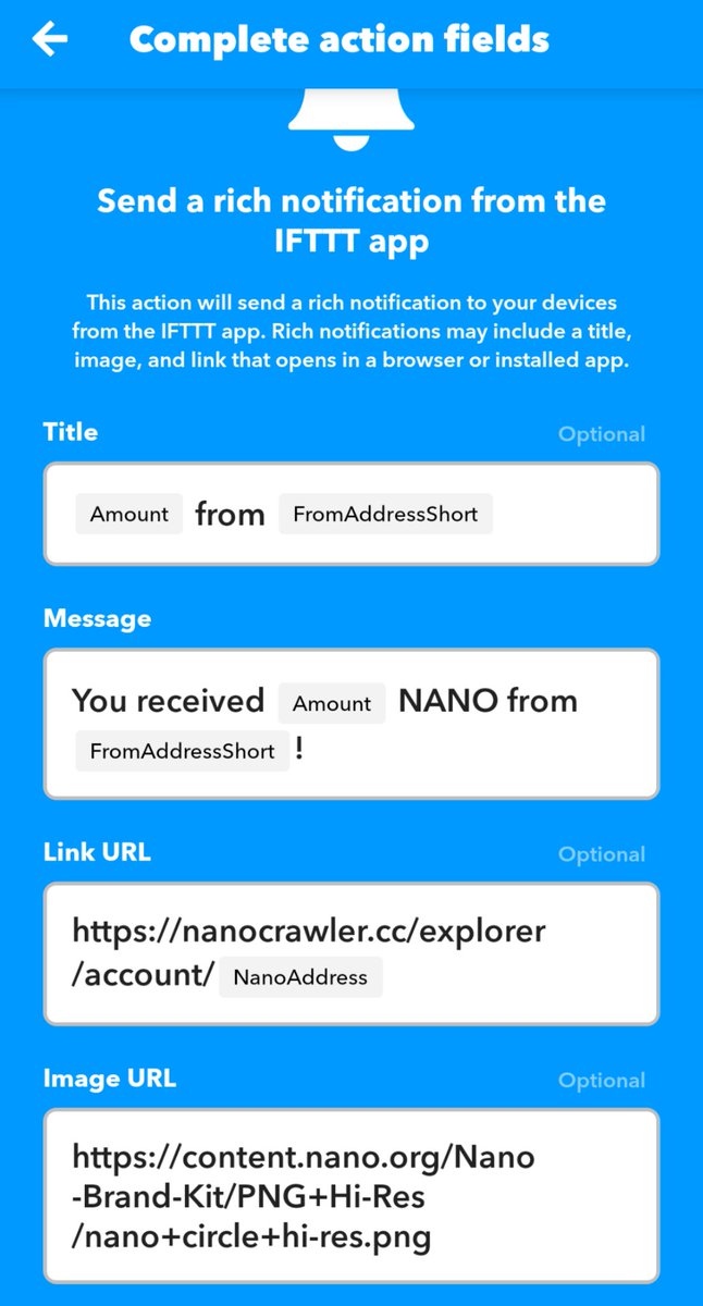 SomeNanoTweets's tweet photo. The possibilities are limitless! Here's my test run with simple $NANO address monitoring. Well done @mlkral! #IFTTT https://t.co/YN6CZL6ESG