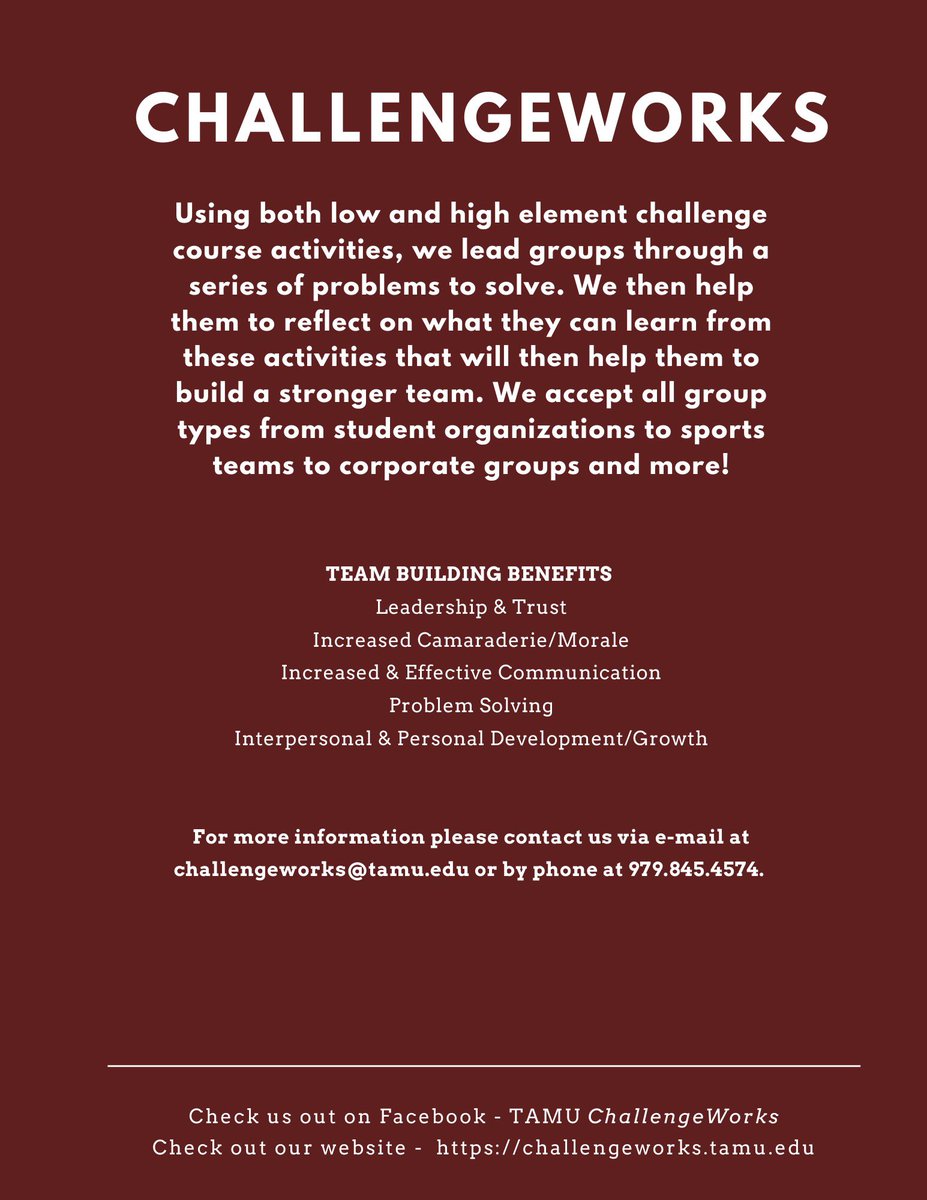 tamucw's tweet photo. Happy Monday!! 🤗

If you’re interested in coming out for a session or would like more information, please contact us via email at challengeworks@tamu.edu or give us a call at 979.845.4574! https://t.co/RaOojHZEwo