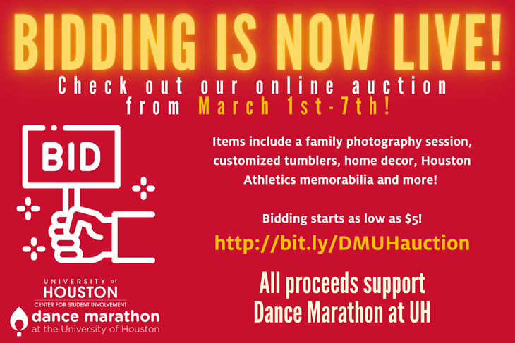 Support Dance Marathon this week by participating in our online auction! Browse the auction website for all of the amazing items including custom home décor, a photo sessions, personalized items and more! 

Bid high, bid often!