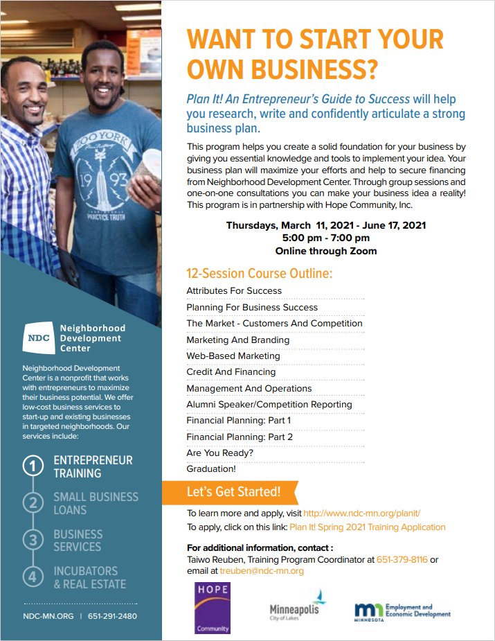 Class fees are sliding scale based on income, with scholarship opportunities if you qualify. Interviews are THIS WEEK, so learn more and apply here!: ndc-mn.org/planit/