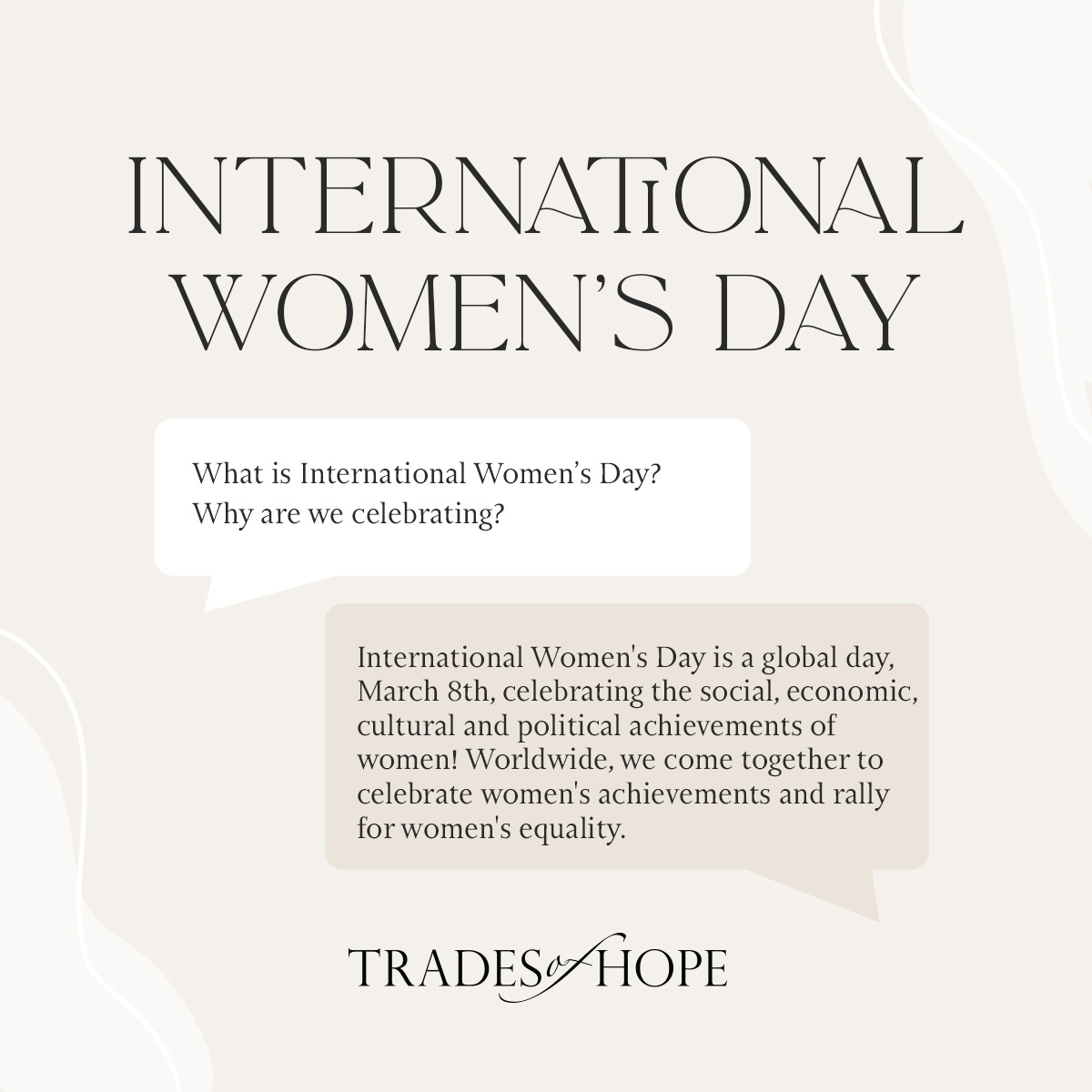 Q — What is #InternationalWomensDay? ✨🤔⁠
⁠
A — IWD is a global day, March 8th, celebrating the social, economic, cultural and political achievements of women! Worldwide, we came together to celebrate women's achievements and rally for women's equality!⁠