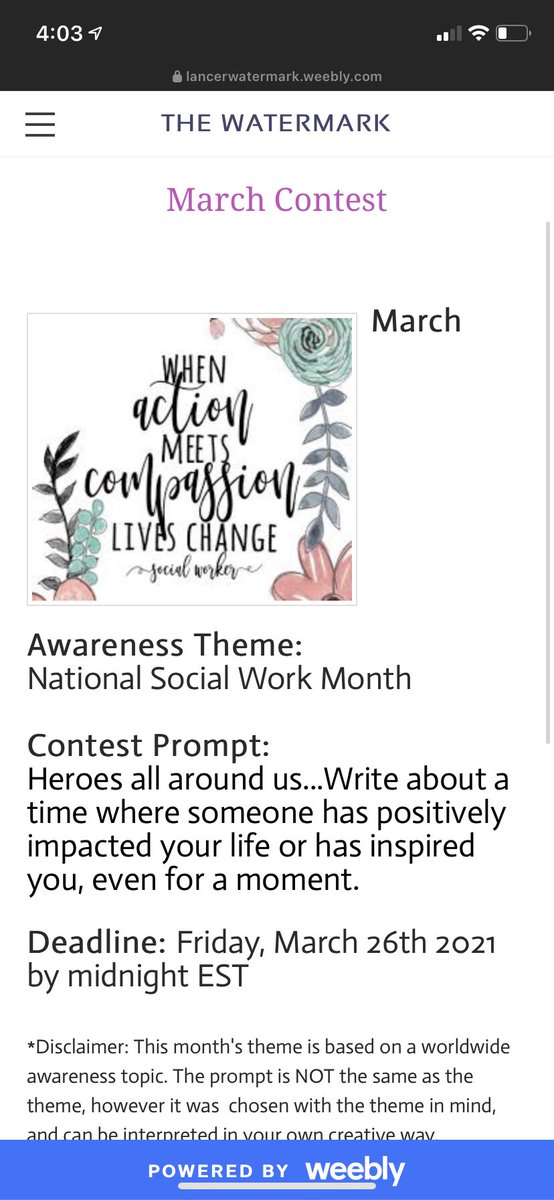 LHSWatermark's tweet photo. March prompt is up! Inspiration surrounds us. Remember this counts towards Linganore’s NEHS writing requirement. https://t.co/fIilDh1Wyz