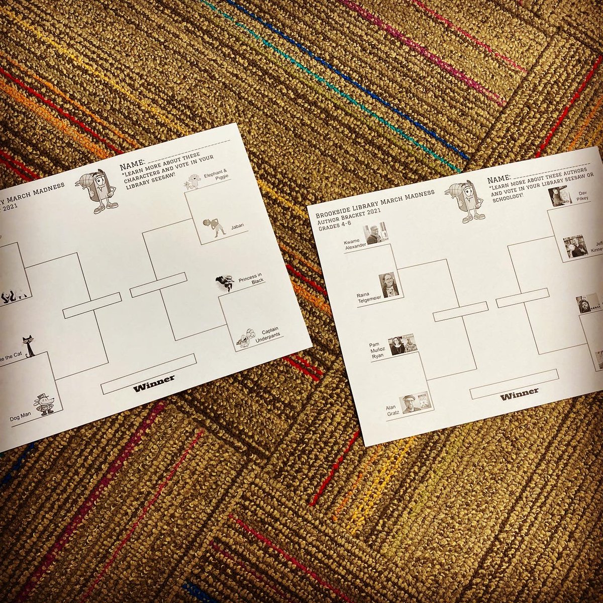 It’s #marchmadness time!! Get ready to vote for your favorite character (K-3) or author (4-6)! Get your bracket in library; vote on @seesawlearning or <a href="/schoology/">Schoology</a> Who will win?! You decide! #itsworthit #librariesareWORTHit #worthreading #marchbookmadness #brooksidepride #readers