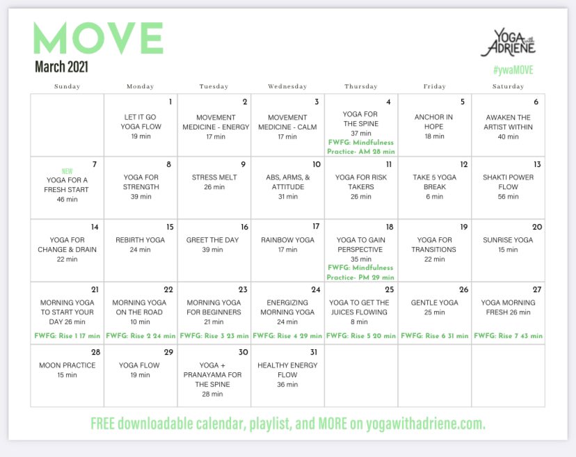 Had a month off in February but actually missed daily yoga practice 🧘‍♀️ 🙏so starting again with March MOVE #YogaWithAdriene #ywamove #ywa